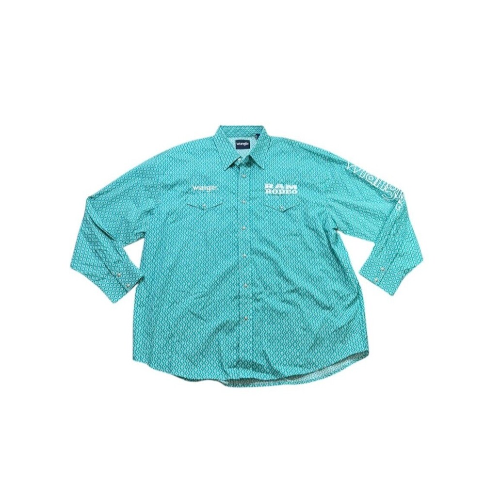 Wrangler RAM Rodeo Series Shirt Mens Size XXL Embroidered Western Cowboy Teal